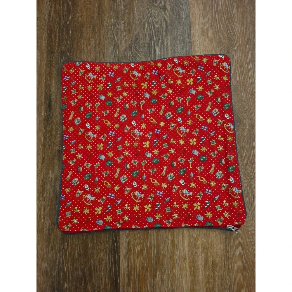 IKEA Christmas Santa Quilted Throw Pillow Cover 15x15 Red Winter Holiday Toys‎